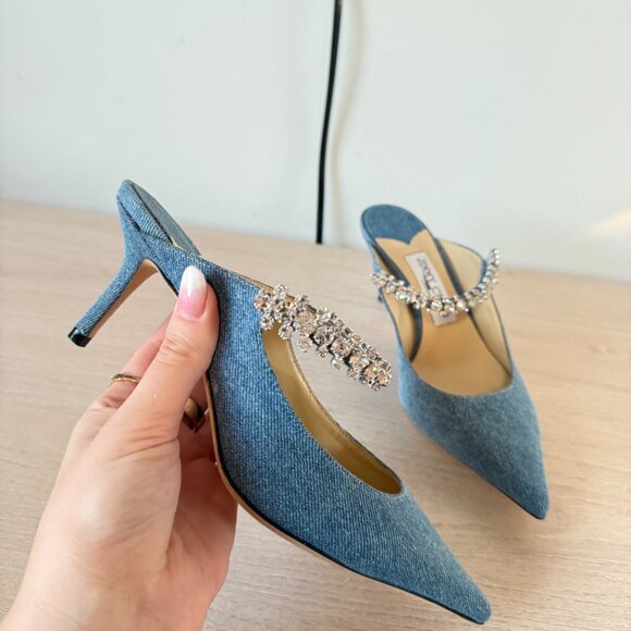 Jimmy Choo Bing 65 Mules Blue Denim Crystal Embellished Pointed Toe 36.5 - Picture 5 of 12